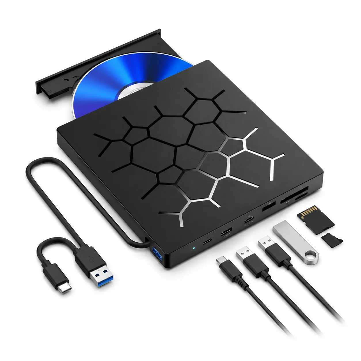Lector DVD/CD Externo 7 en 1 con Hub