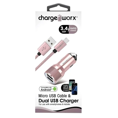 Cargador de Pared Metálico Doble USB, Lightning, Oro Rosa, Chargeworx