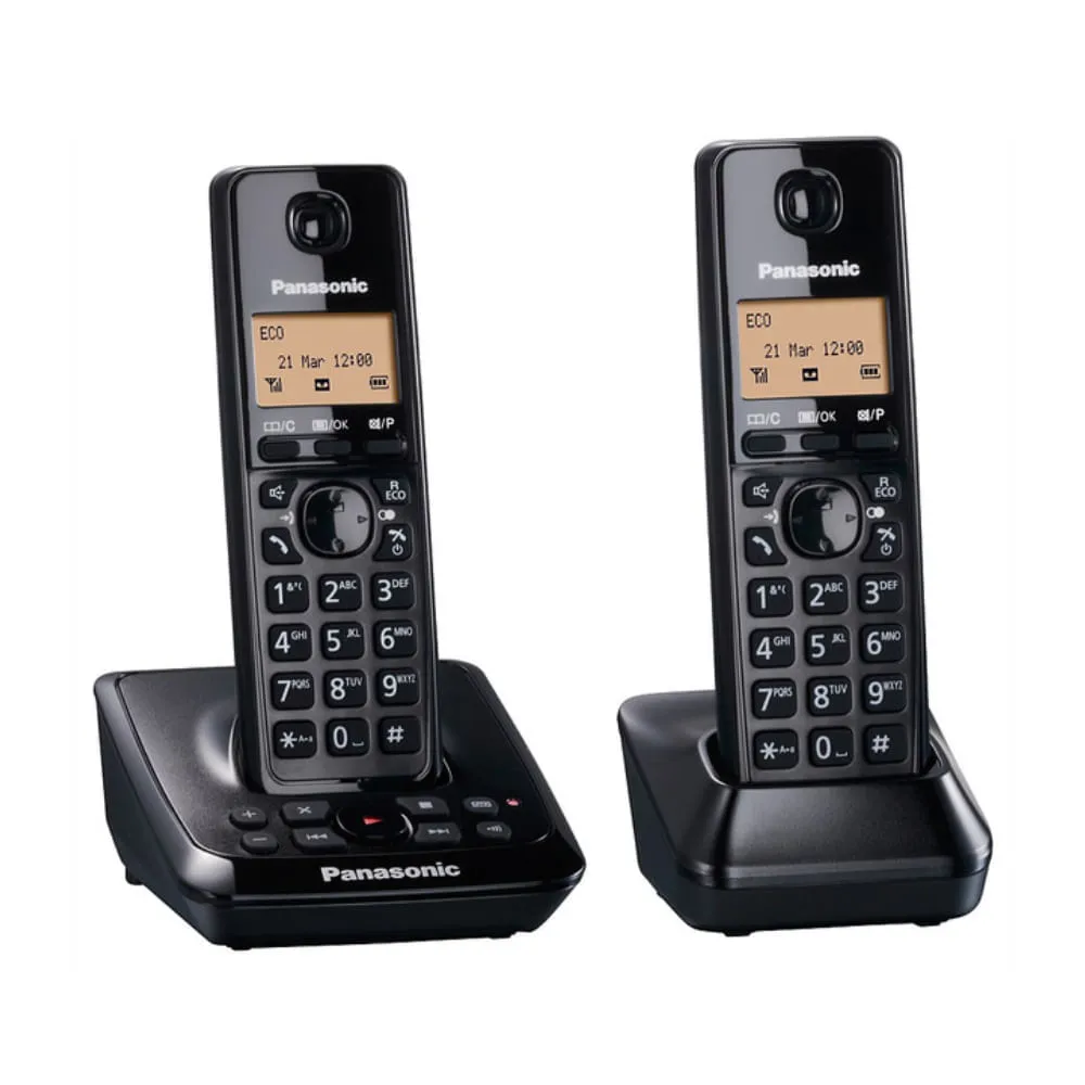 Teléfono Inalámbrico de Dos Bases, Contestador Digital, Identificador, Altavoz, Negro, Panasonic