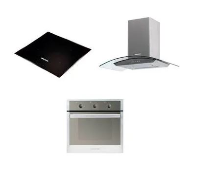 Combo De Cocina De Inducción Challenger Incluye Horno He2502 Y Campana Extractora Cx4800 Color Negro Con Gris