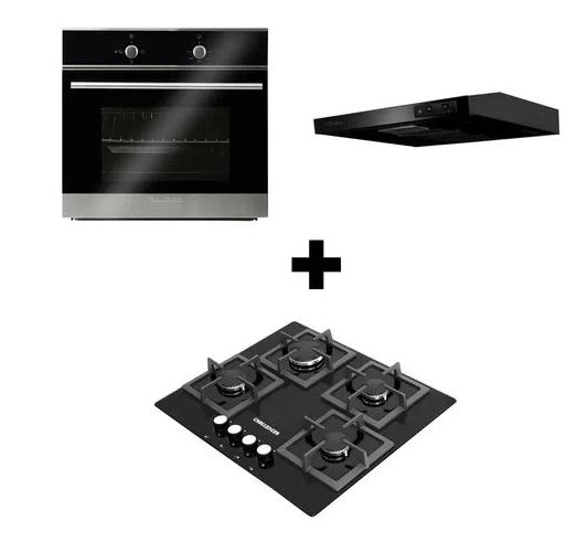 Combo Cocina A Gas Challenger 4 Quemadores Incluye Horno He2750 Y Campana Extractora Cx4300 Color Negro