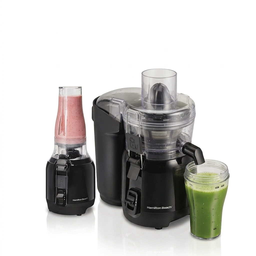 EXTRACTOR DE JUGOS Y LICUADORA PERSONAL 2 EN 1 HAMILTON BEACH BIG MOUTH