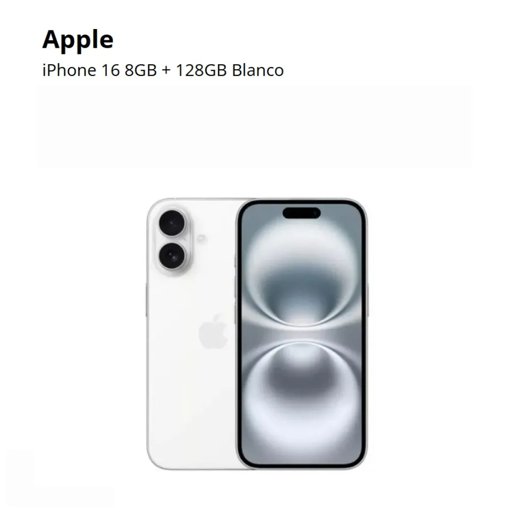 Apple iPhone 16 128GB 6.1" Cámara 48MP – Blanco