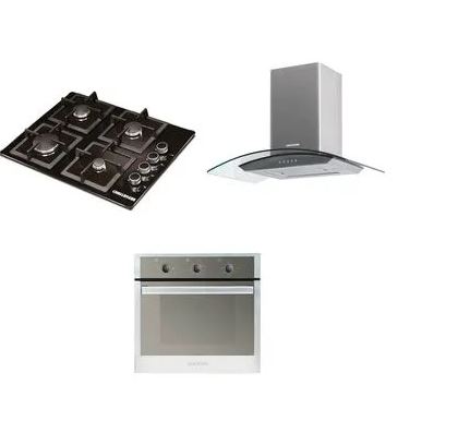 [40100] Combo Cocina A Gas Challenger  4 Quemadores Incluye Horno He2750 Y Campana Extractora Cx4800 Color Negro Con Gris