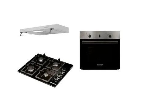 [40096] Combo Cocina A Gas Challenger 4 Quemadores Incluye Horno Hg2555 Y Campana Extractora Cx4300 Color Negro Con Gris