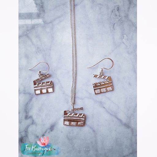 [Barragan_9] Conjunto Aretes Y Collar De Plata Claqueta