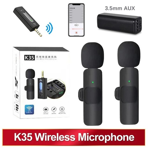 [gadget_2d5] Microfono Inalambrico 2 Personas Celular/Parlante/Amplificador 3.5Mm K35-Dual