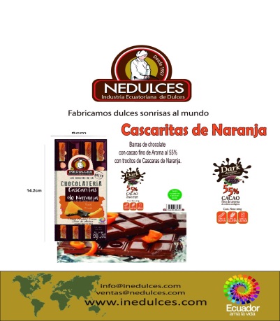 [CA5065] Cascaritas De Naranja Con Chocolate Fino De Aroma En Barritas 50 Gramos 