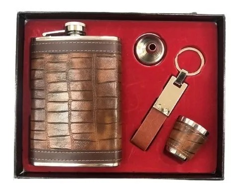 [2019101521152] Caminera Licorera Metalica Cubierta En Piel. Inoxidable 9 0Z