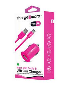 [CX3037PK] Cargador vehicular mas cable usb,rosado, Chargeworx