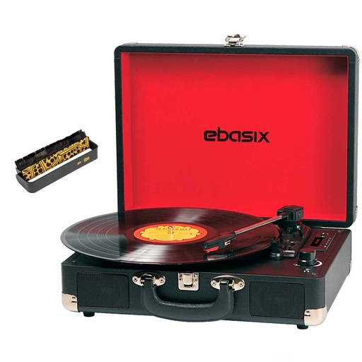 [TE001] Maletín tocadiscos tipo vintage 6 en 1 + cepillo de limpieza de vinilos AM IDEA DE REGALO