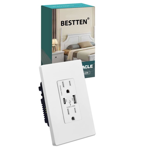 [BESTTEN24W48A] Toma Corriente con puertos USB Tipo-C PD y USB3.0 BESTTEN 24W/4.8A