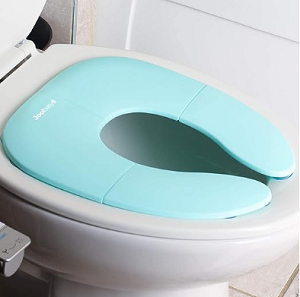 [usa_asientoplegableceleste] Asiento de baño plegable para viaje para niños - ventosas antideslizantes - color azul puede variar tono