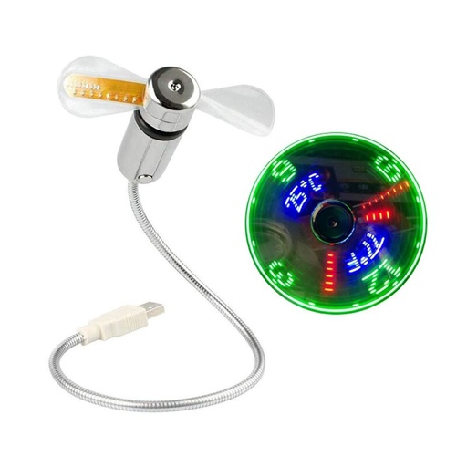 [O5E13116] Ventilador portatil USB, muestra la hora